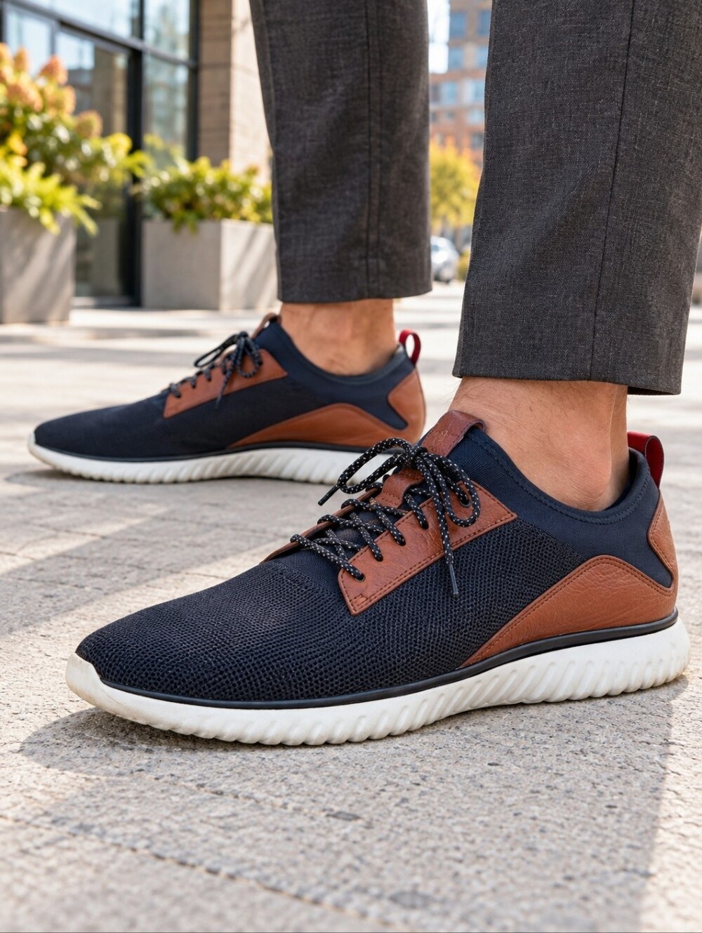 Cole Haan GrandMotion Knit Navy Brown Leather Sneakers Men's 12 C30653